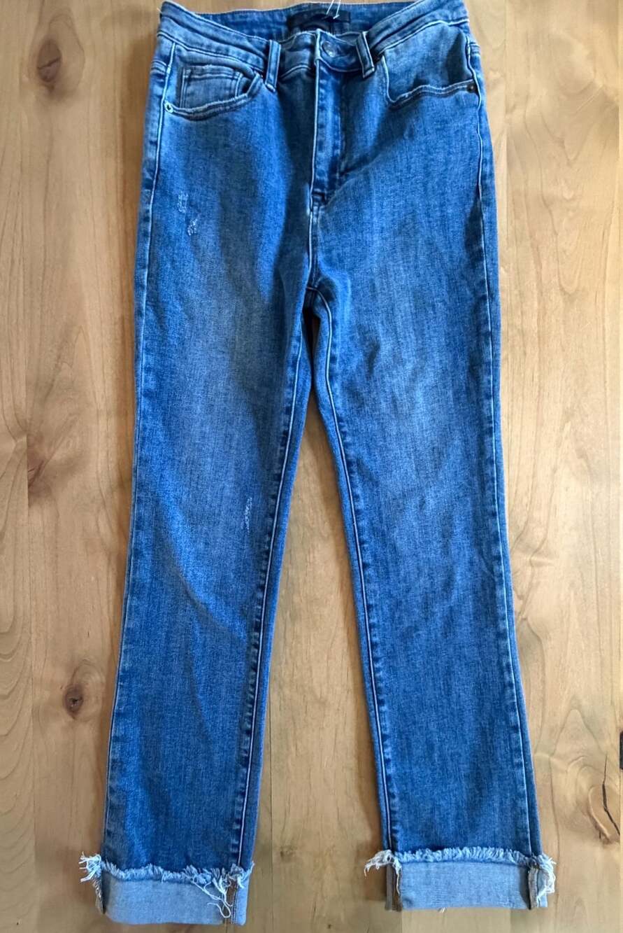 Risen Los Angeles Distressed High Rise Raw Hem Jeans Waist 27 Size 5